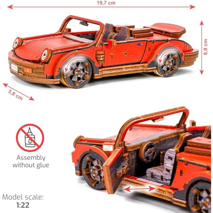 VINTAGE CARS SPORT CAR LIMITED EDITION - DIY 3D WOODEN MODEL KITS FOR ADULTS TO BUILD CARS - 3D WOODEN PUZZLES FOR ADULTS BRAIN TEASER FOR 15+ TEENS - 194 PARTS 1/22 SCALE WOODEN CAR KIT - Image 2